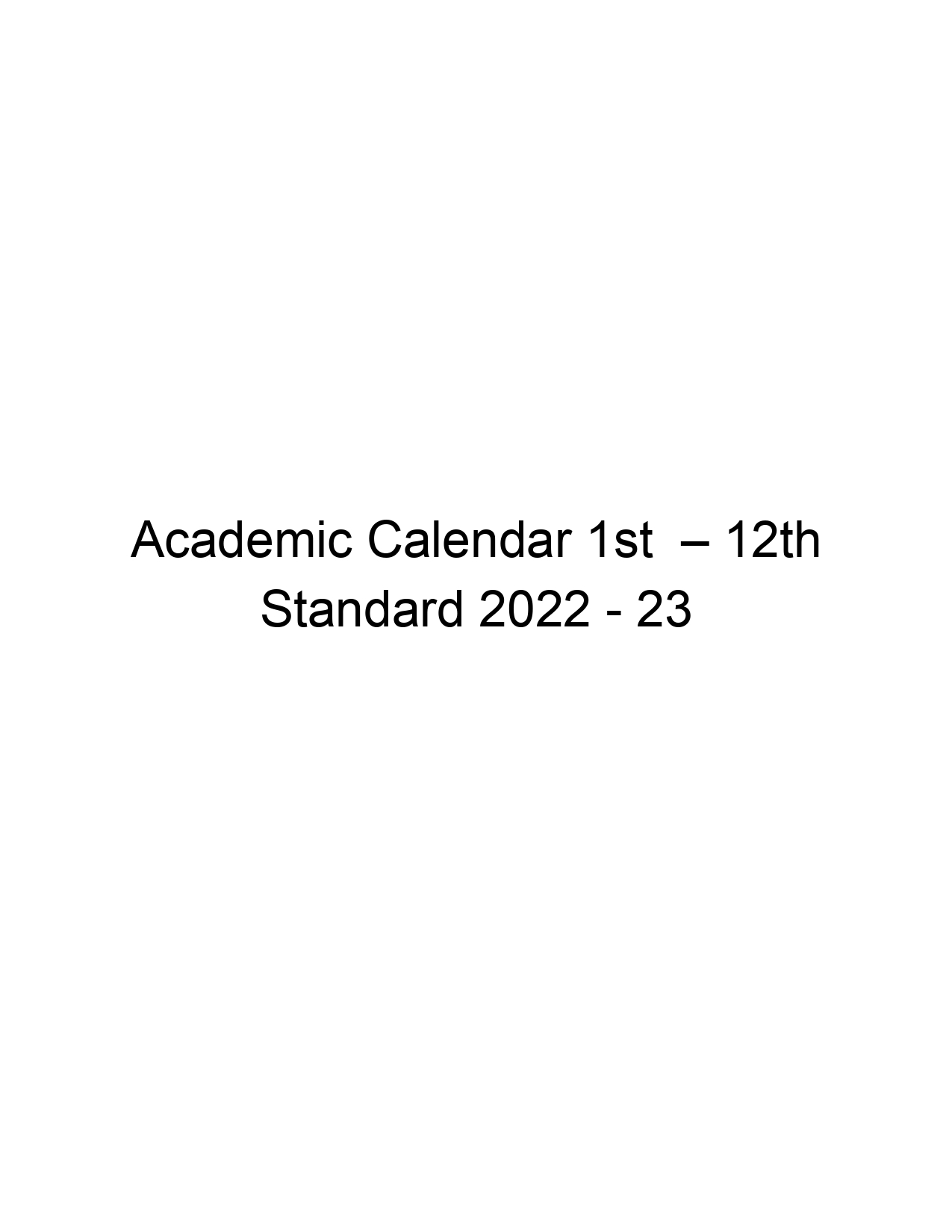 Academic Calendar 1 12th Standard 202223 J Sikile School